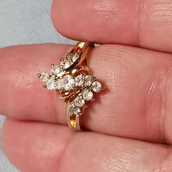 Source Unknown Jewelry - Vintage Gold Plated and CZ Cocktail Ring Size 7